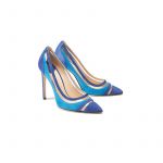 Bright blue and navy blue suede pumps with pvc inserts hand made in Italy, women's model by Fragiacomo