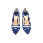 Bright blue and navy blue suede pumps with pvc inserts hand made in Italy, women's model by Fragiacomo