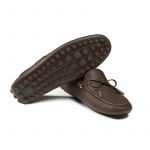 Brown deer leather driving shoes with rubber pebble outsole, hand made in Italy, elegant men's by Fragiacomo