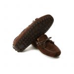 Brown suede driving shoes with rubber pebble outsole, hand made in Italy, elegant men's by Fragiacomo