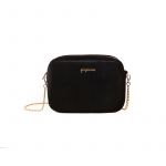Camera bag in black velvet with gold accessories woman