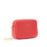 Camera bag in red moose leather with gold accessories woman