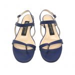 Dark blue leather flat sandals hand made in Italy, women's model by Fragiacomo