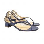 Dark blue leather low heel sandals hand made in Italy, women's model by Fragiacomo