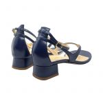Dark blue leather low heel sandals hand made in Italy, women's model by Fragiacomo