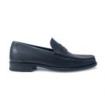 Dark blue leather tubular penny loafers, hand made in Italy, elegant men's by Fragiacomo