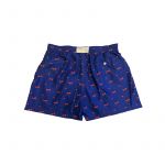 Dark blue men’s swim shorts in light fabric with cherry pattern made in Italy by Fragiacomo