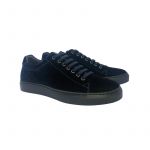 Dark blue velvet low-top sneakers hand made in Italy, mens' model by Fragiacomo