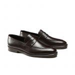 Dark brown calfskin penny loafers, hand made in Italy, elegant men's by Fragiacomo