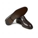Dark brown calfskin penny loafers, hand made in Italy, elegant men's by Fragiacomo