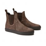 Dark brown suede Chelsea ankle boots hand made in Italy, men's model by Fragiacomo, side view
