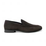 Dark brown suede loafers with leather sole, hand made in Italy, elegant men's by Fragiacomo