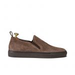 Dark brown suede slip-ons hand made in Italy, mens' model by Fragiacomo