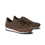 Dark brown suede sneakers hand made in Italy, men's model by Fragiacomo, side view
