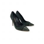 dark green suede and patent leather pumps, hand made in Italy, elegant woman's by Fragiacomo