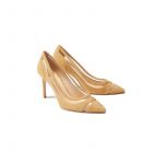 Décolleté in camoscio beige fatte a mano in Italia con dettagli in pvc trasparente, modello da donna by Fragiacomo
