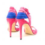 Fuchsia and blue suede sandals with ankle laces and high heel 85 mm, SS21 collection by Fragiacomo