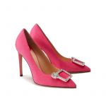 Fuchsia suede pumps with crystal buckle hand made in Italy, women's model by Fragiacomo