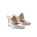 Gold burma leather mules, elegant, women's by Fragiacomo, side view