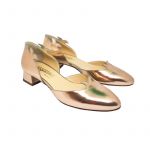 Gold leather low heel pumps hand made in Italy, women's model by Fragiacomo