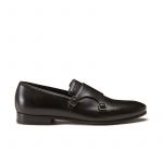 Hand brushed black leather monk-strap shoes, men's model by Fragiacomo 