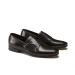 Hand brushed black leather monk-strap shoes, men's model by Fragiacomo , side view
