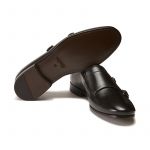 Hand brushed black leather monk-strap shoes, men's model by Fragiacomo , bottom view