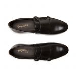 Hand brushed black leather monk-strap shoes, men's model by Fragiacomo , over view