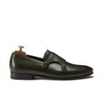 Hand brushed dark green leather monk-strap shoes, men's model by Fragiacomo
