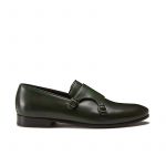 Hand brushed dark green leather monk-strap shoes, men's model by Fragiacomo