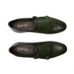 Hand brushed dark green leather monk-strap shoes, men's model by Fragiacomo, over view