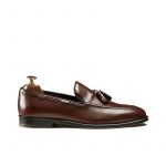 Light brown calfskin tassel loafers, hand made in Italy, elegant men's by Fragiacomo
