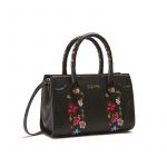Black leather shoulder bag model Mini Icon with floral embroidery women's by Fragiacomo, side view
