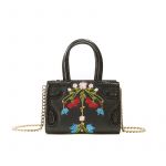 Micro Icon bag in black nappa leather with embroidered garland of multicolour flowers woman