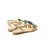 Nude patent leather flat sandals with ankle strap and multicolor bow, SS19 collection by Fragiacomo, back view