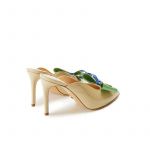 Nude patent leather high heel mules with multicolour bow, SS19 collection by Fragiacomo, back view