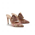 Pink satin mules with floral embroidery, elegant, women's by Fragiacomo, side view
