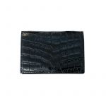 Porta biglietti da visita nero con finiture argento, realizzato a mano in Italia in pelle stampata coccodrillo, elegante da uomo by Fragiacomo