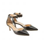 Pumps in black nappa with flash shape ankle strap in dark grey leather and 55mm heel