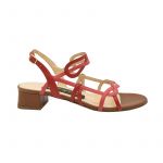 Red and light brown leather low heel sandals hand made in Italy, women's model by Fragiacomo