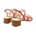 Red and light brown leather low heel sandals hand made in Italy, women's model by Fragiacomo