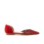 Red suede ballerinas with iconic laser cut pattern, small silver studs and 10 mm heel