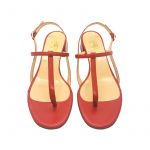 Red leather low heel sandals hand made in Italy, women's model by Fragiacomo