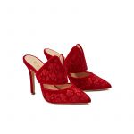 Red velvet mules with floral embroidery ton sut ton, elegant women's, by Fragiacomo, side view