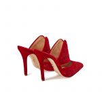 Red velvet mules with floral embroidery ton sut ton, elegant women's, by Fragiacomo, back view