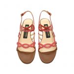 Sandali in pelle rossa e cuoio con tacco basso fatti a mano in Italia, modello da donna by Fragiacomo