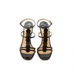 Sandali neri in vernice con cinturino, dischi in pelle e tacco alto 100mm, collezione SS19 by Fragiacomo, vista dall'alto