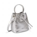 Borsa secchiello Bucket Bag in pelle laminata argento con logo Fragiacomo