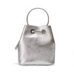 Borsa secchiello Bucket Bag in pelle laminata argento con logo Fragiacomo