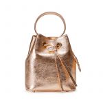 Borsa secchiello Bucket Bag in pelle laminata oro con logo Fragiacomo